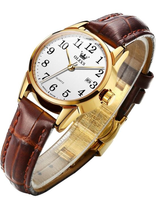 OLEVS Accessories - Olevs Women's White Brown Leather Analog Waterproof Reloj Mujer Luxury Watch